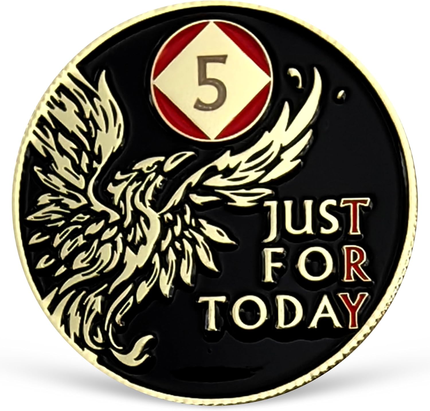 Phoenix 5 Year NA Medallion Just for Today Recovery Chip with Serenity Prayer NA AA Sobriety Coin Five Year Narcotics Anonymous Gifts for Men Women Celebrating Clean and Sober Living