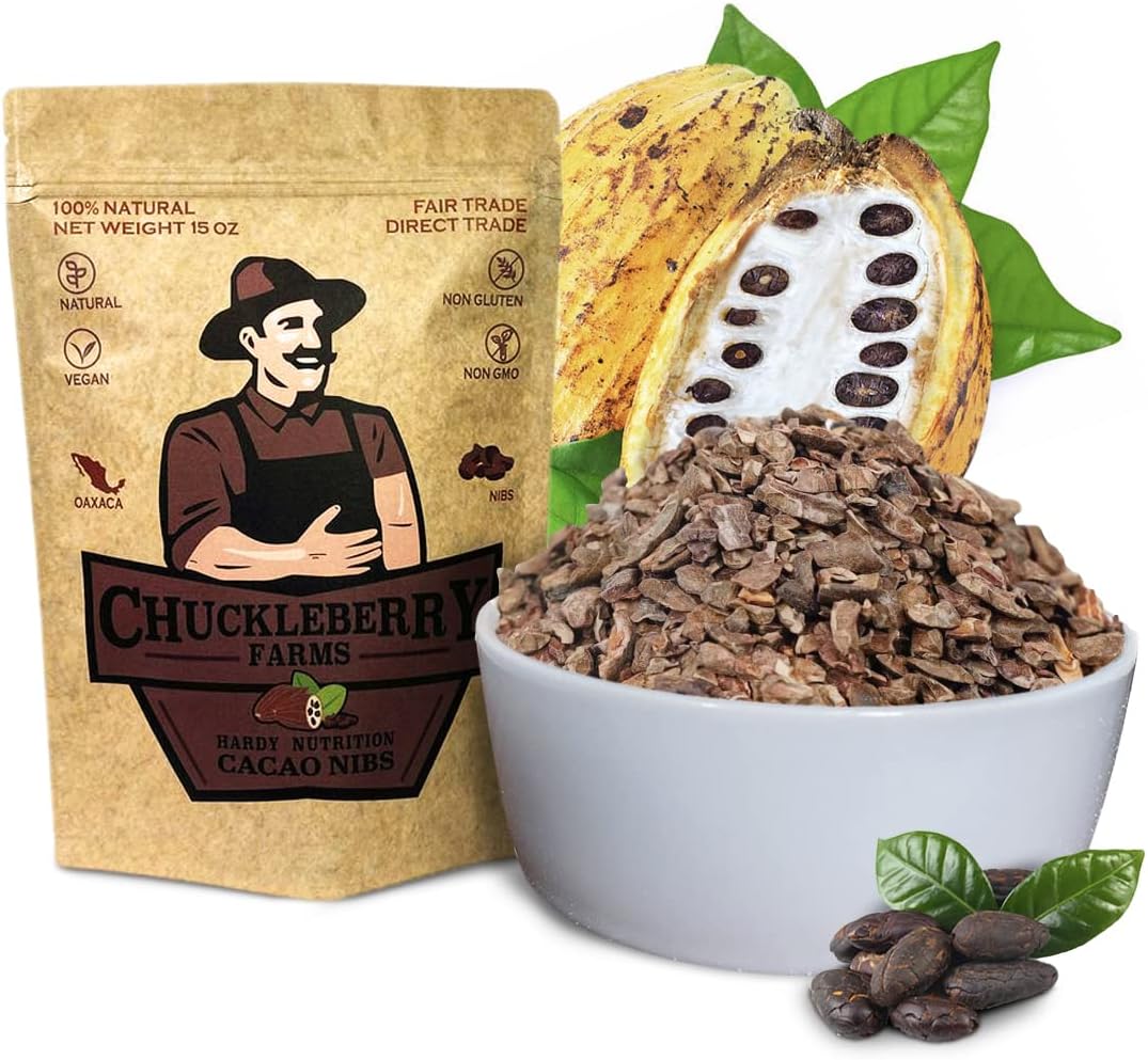 Chuckleberry Farms, All Natural Cacao Nibs Ð Roasted, Pieces of Cocoa Beans, Non-GMO, Vegan, Gluten Free Ð Nutrient Rich, Contains Antioxidants, Healthy Fats and Fiber for Cholesterol and Heart Health