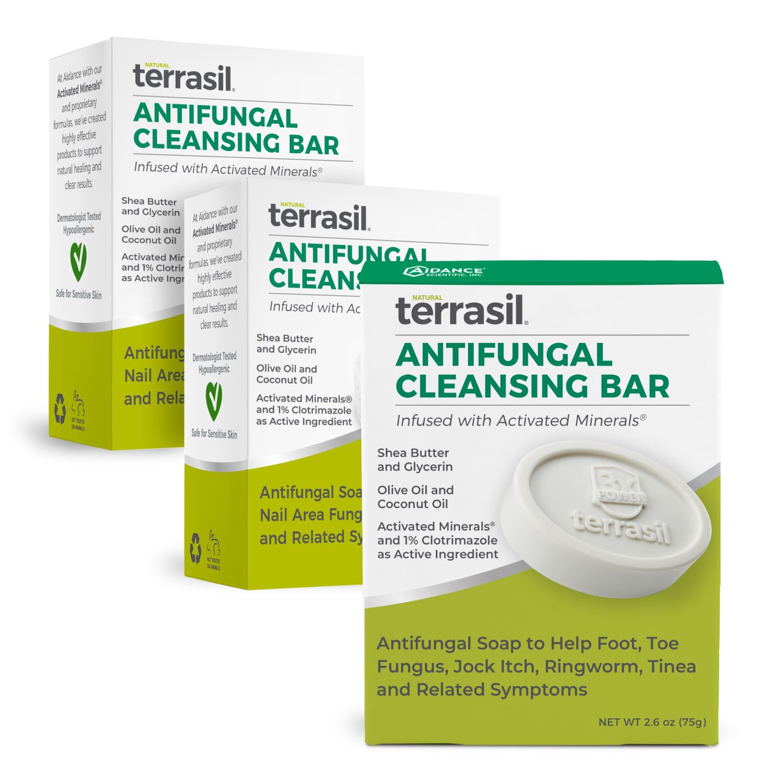 terrasilAntifungal Soap with Clotrimazole| Men & Women| Relieves Yeast Infection, Ringworm, Jock Itch & Athletes Foot Symptoms| Natural, Dermatologist Tested & Hypoallergenic Soap (3-Pack, 75g Each)