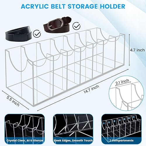 Miniatura 2 de Organizador de cinturón, soporte de almacenamiento de cinturón acrílico para el armario, 7 compartimentos para corbata y pajarita