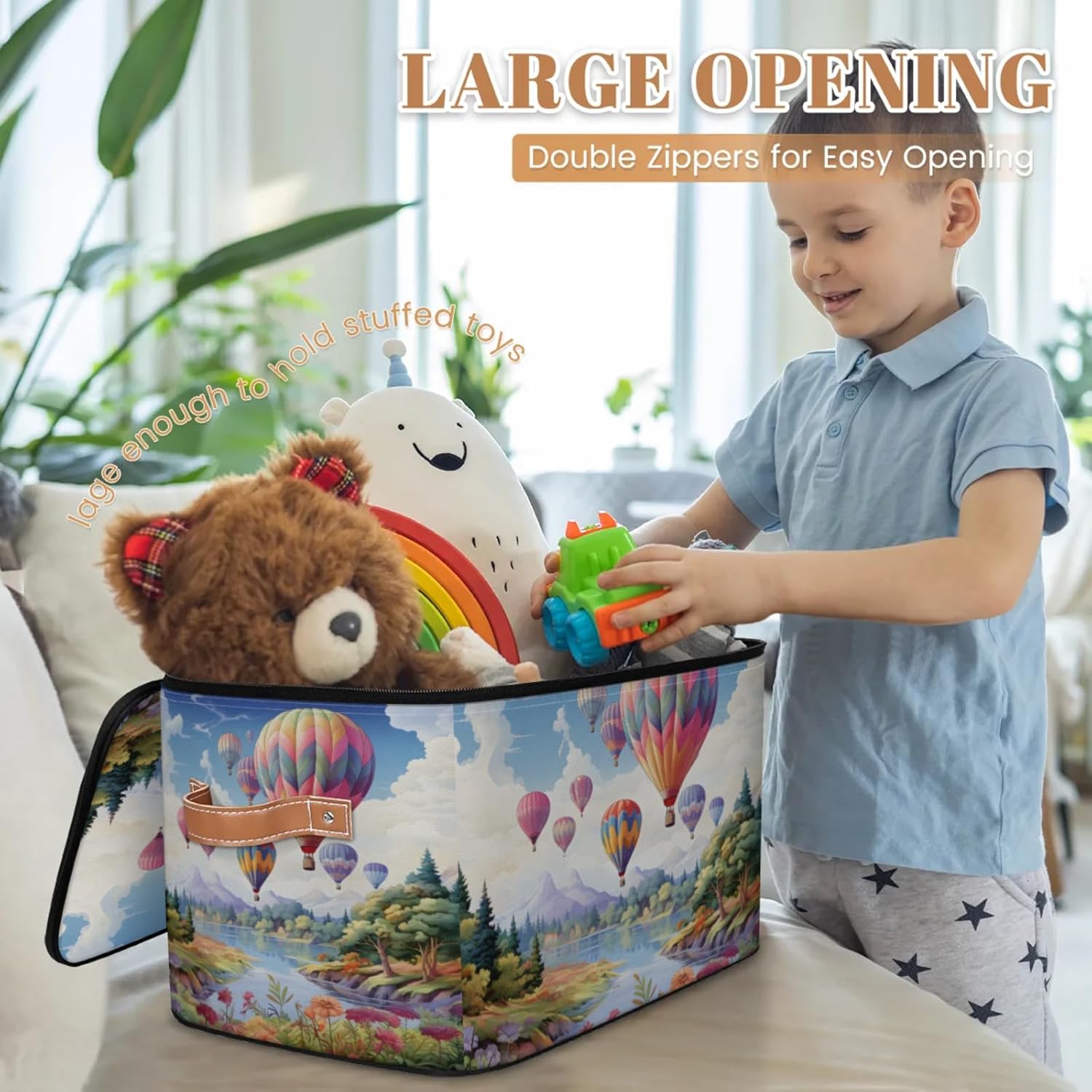 Forest Hot Air Balloon 2 Pack Storage Bins with Zipper Lid Fabric Storage Boxes Home Cubes Baskets Clothes Organizer Contain