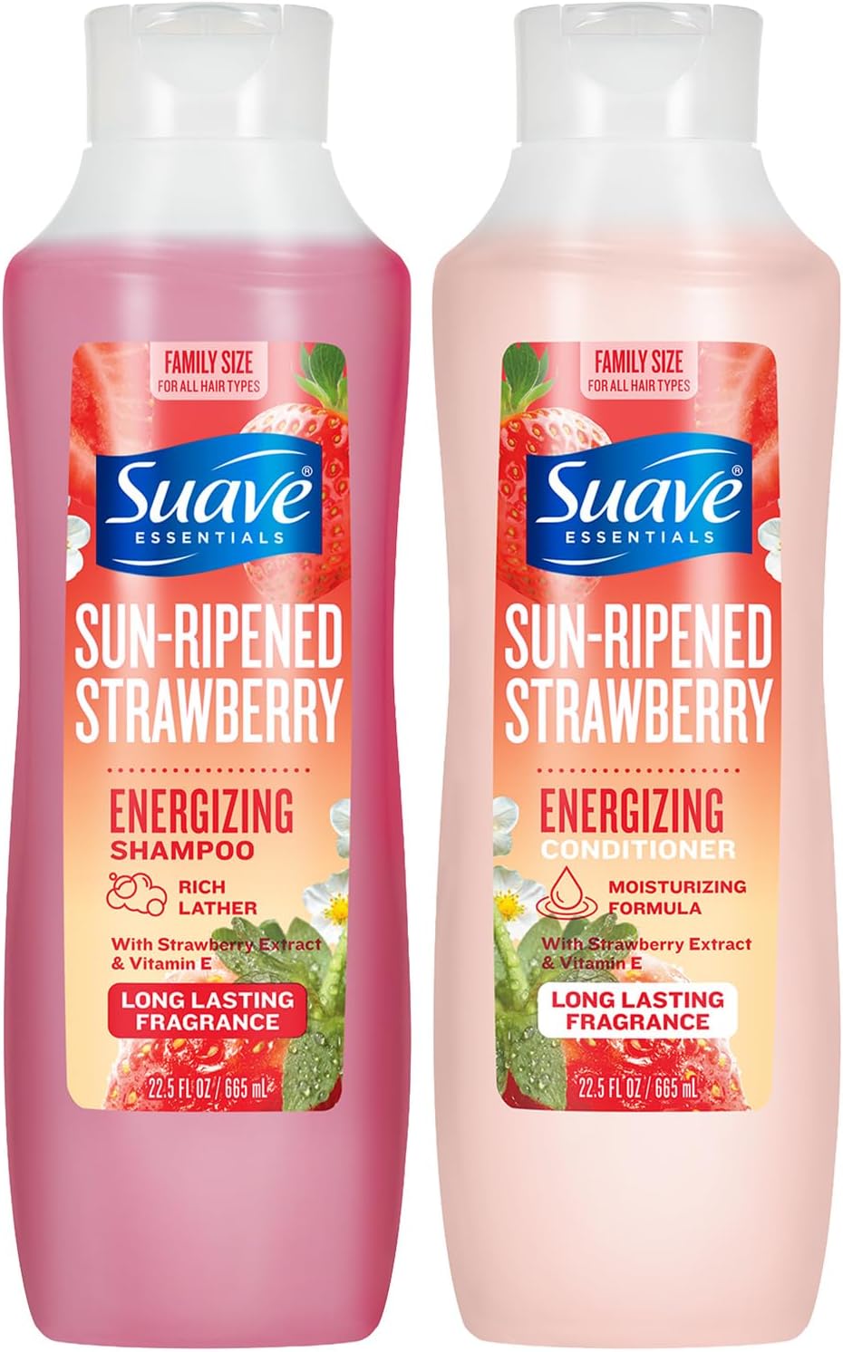 Suave Shampoo & Conditioner Set, Sun-Ripened Strawberry – Everyday Energizing Formulas with Fruit Extract & Vitamin E, 22.5 Oz Ea (2 Piece Set)