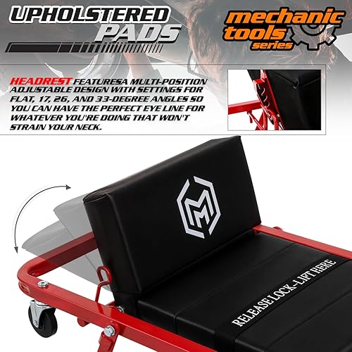 Miniatura 52 de M-AUTO Z Creeper plegable 2 en 1 - Enredadera y asiento plegable para automóvil, silla de garaje ajustable de 36 pulgadas para acostarse o sentarse