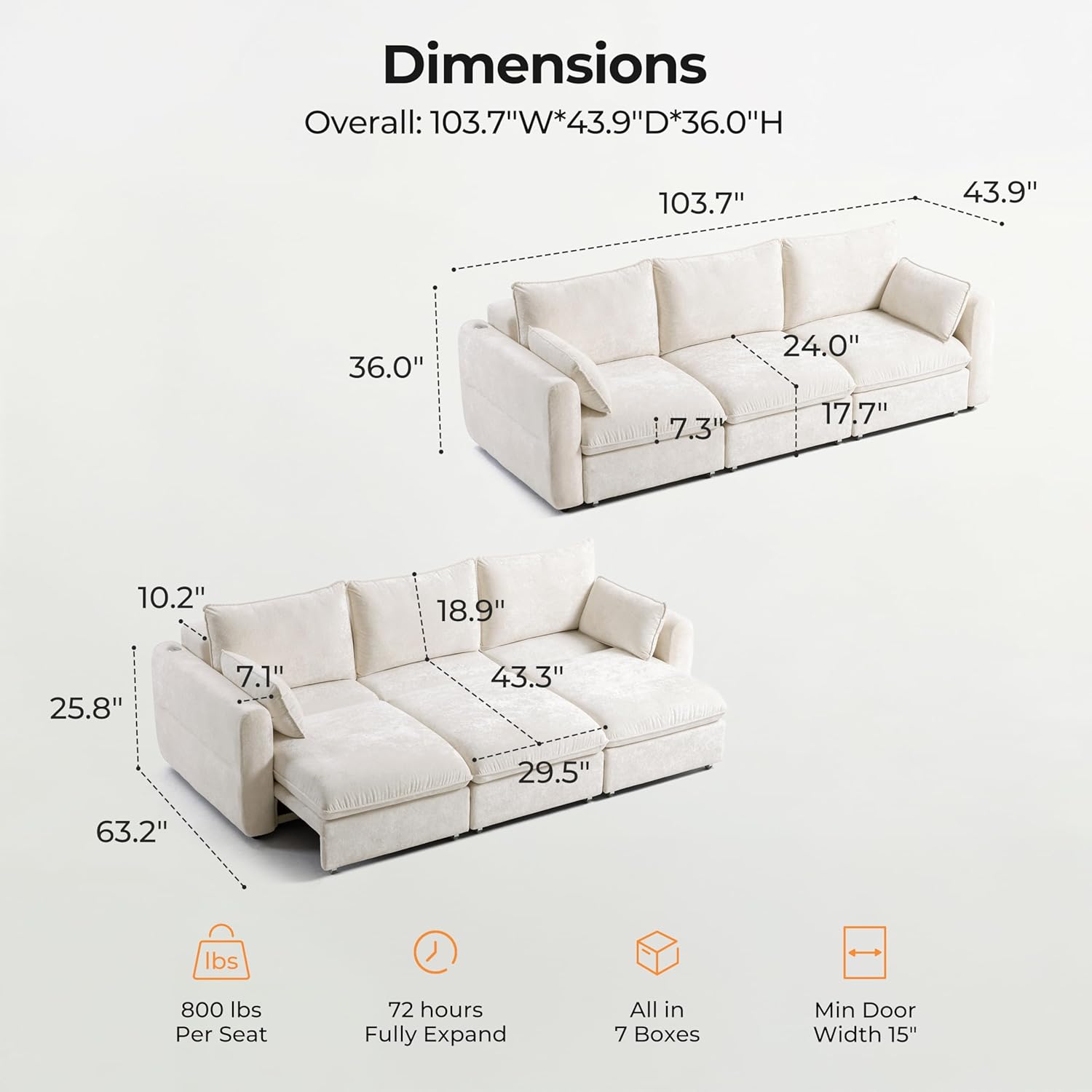 103" Electric Pull Out Sleeper Sofa Bed, 2in1 Convertible Power Extendable Couch Bed with Fast Charging USB&3 Smart Motor&Wide Back, Oversized Couches for Living Room&Small Space, Velvet Beige