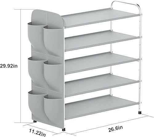 Miniatura 5 de Housen Solutions Zapatero de metal de pie para entrada de puerta delantera, 20-25 pares de 5 niveles, ahorro de espacio, estante vertical de
