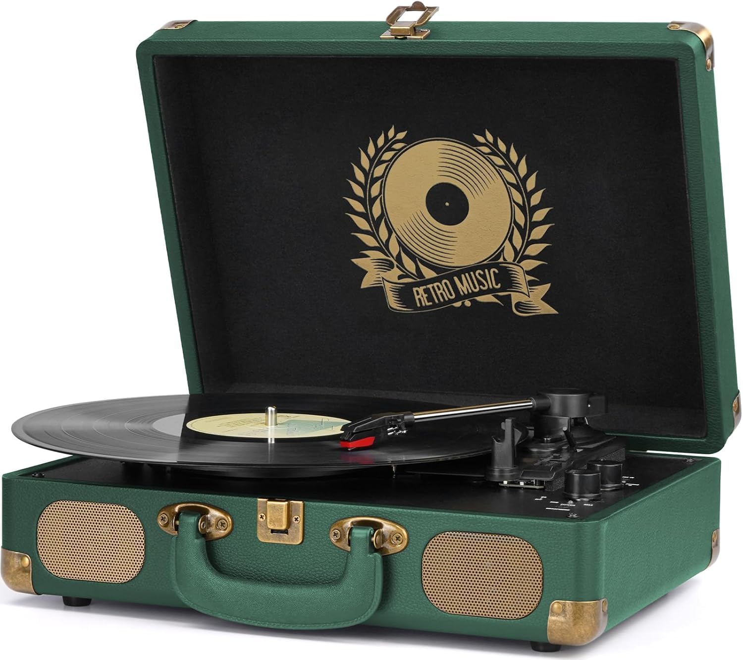 Vinyl Record Player Bluetooth Turntable 3-Speed Suitcase Portable Vintage Belt-Driven Record Player with Speakers RCA Line Out AUX in Headphone Jack