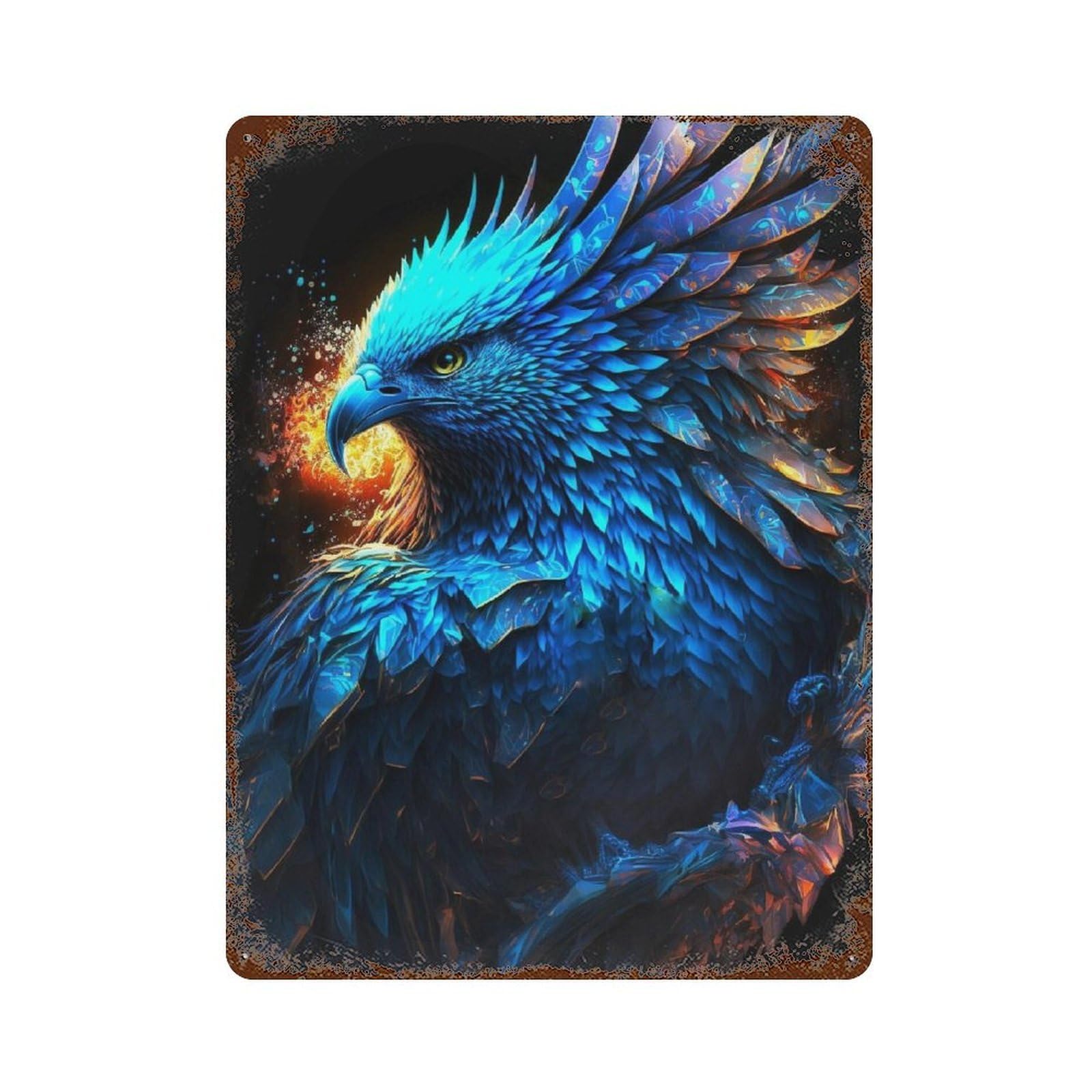 Rust Effect Blue Eagle Art Print Rusty Metal Tin Sign 15.7"x11.8", Farmhouse Wall Decor for Cafe, Home Bar And Lounge Decor