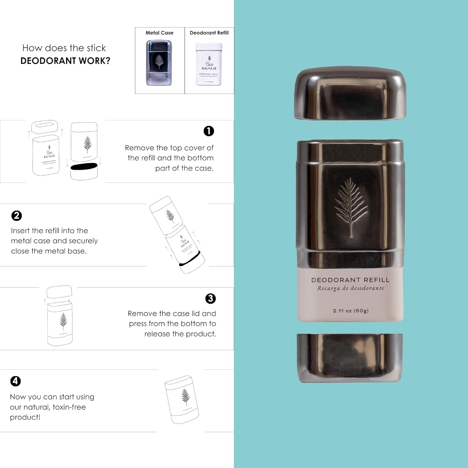 Natural Deodorant Starter Kit for Women & Men | Aluminum Free with Magnesium | Non toxic, Vegan, Hypoallergenic and Pregnancy Safe | 2.11oz Refill & Metal Case (LAS VELAS (Minty)) - Image 5