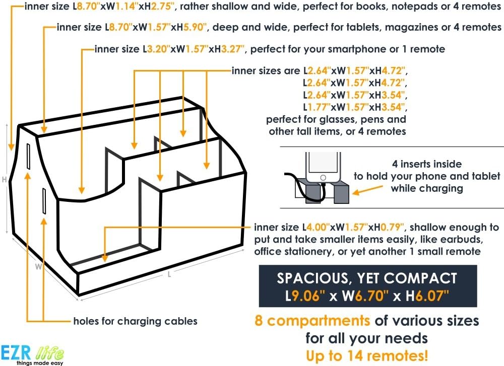 Rеvіеw Dіѕсоunt EZR life All-in-One Remote Control Holder, Caddy, Organizer - Black Leather - Also Holds Phones, Tablets, Books, Glasses (8 compartments, up to 14 remotes)
