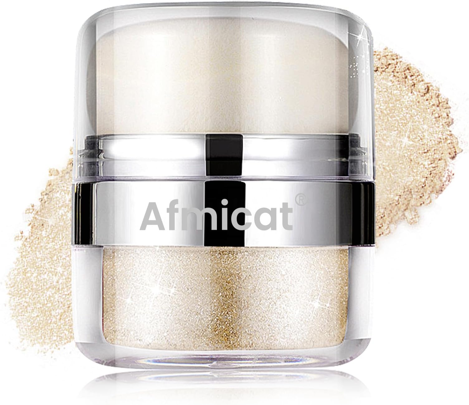 Body Shimmer Powder, Body Glitter Powder with Sponge Head, Eyes, Hair, Face Glitter for Women & Girls, 3D Contour & Long Lasting Luminous, Shimmer Makeup Perfect for Daily, Party (Champagne Gold)