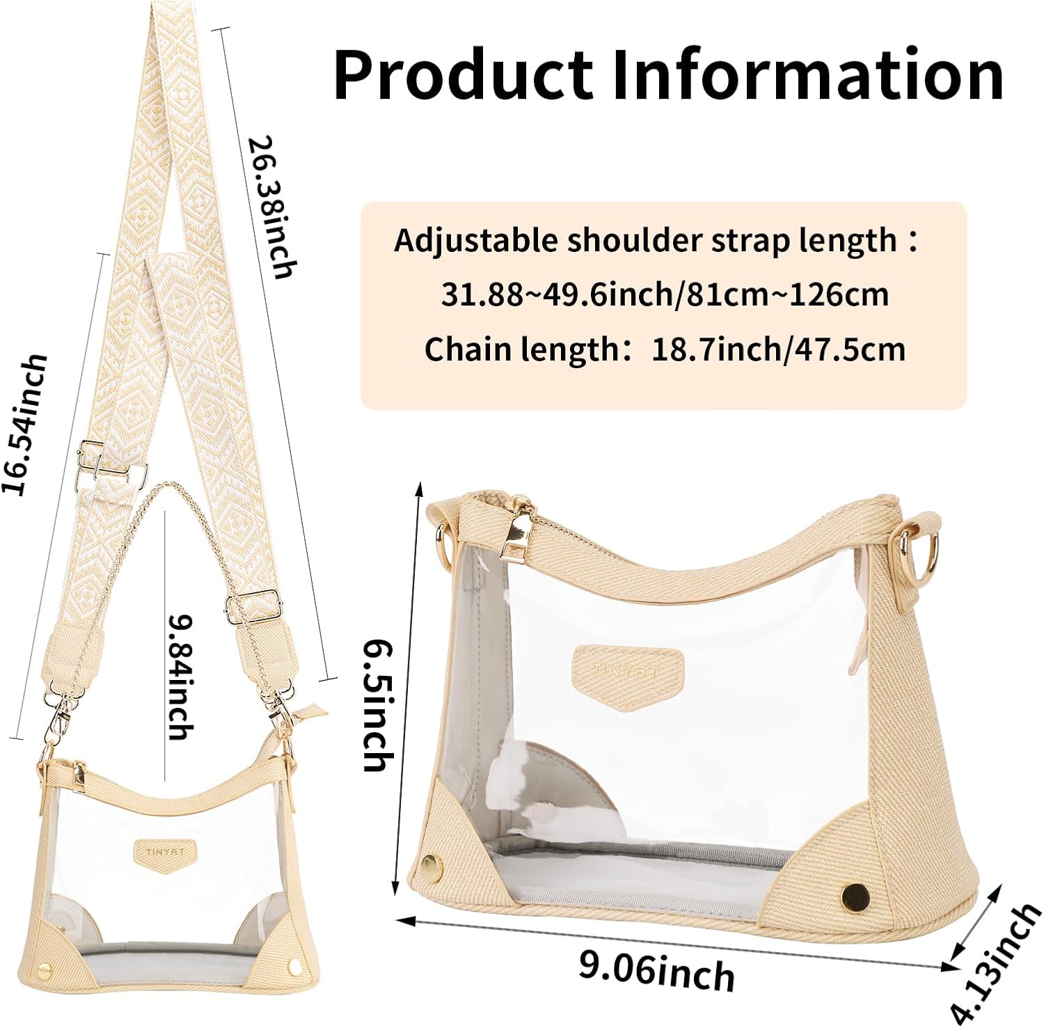 TINYAT Clear Crossbody Bag Stadium Events Clear Purse for Women with Adjustable Wide Strap Transparent Shoulder Bag for Sport