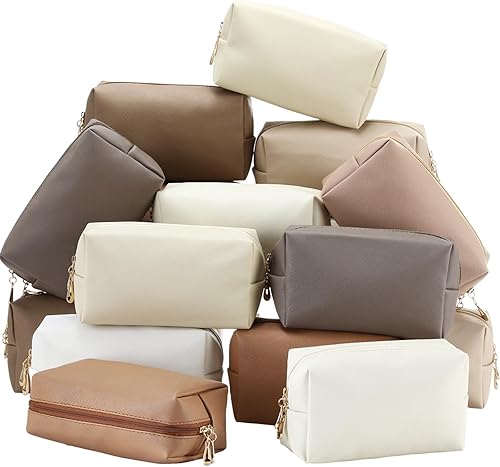 Miniatura 12 de Kigeli 15 bolsas de maquillaje estéticas de piel sintética, bolsas para cosméticos, impermeables, lisas, bolsas de maquillaje a granel para mujeres,