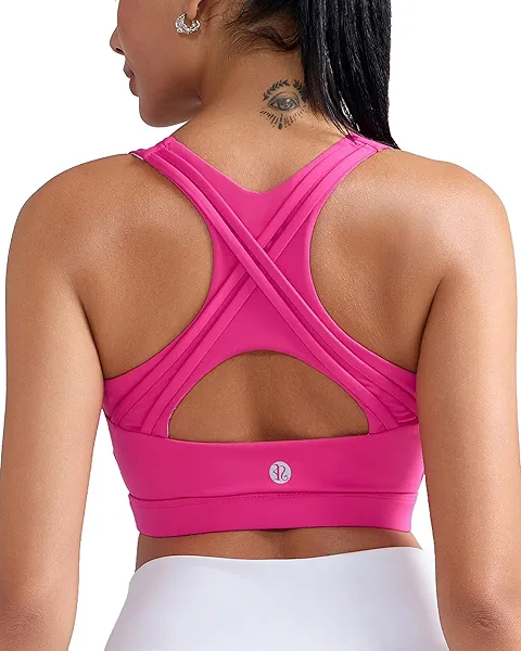 RUNNING GIRL High Impact Sports Bras for Women High Support Women’s Sports Bra Racerback Workout Running Bra Hot Pink X-Large