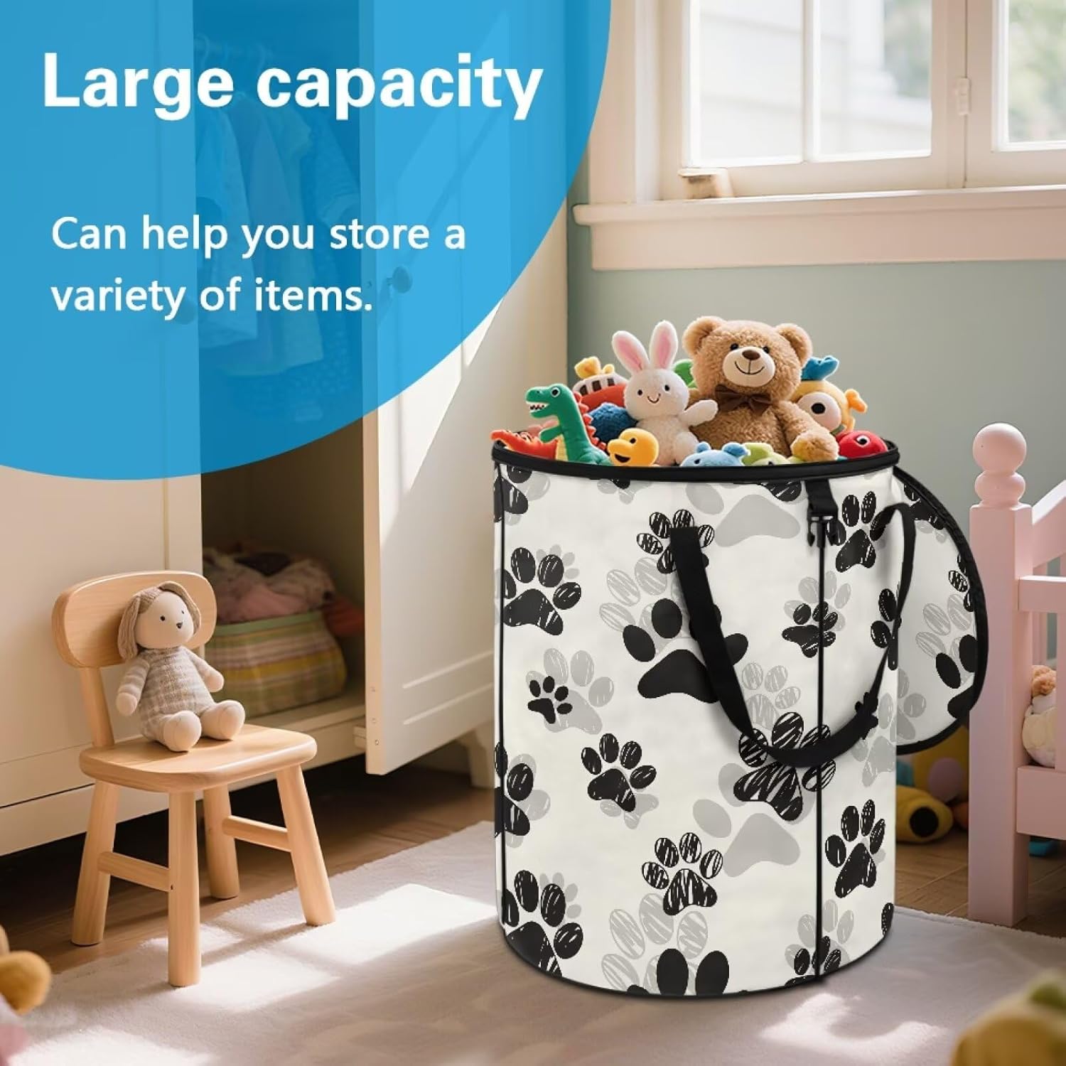 ZOUTAIRONG Dog Paws Camping Trash Can Reusable Yard Waste Bags Outdoor Foldable Trash Can Reusable Storage Bag for Collecting Weeds, Grass Clippings, Party and Yard Waste