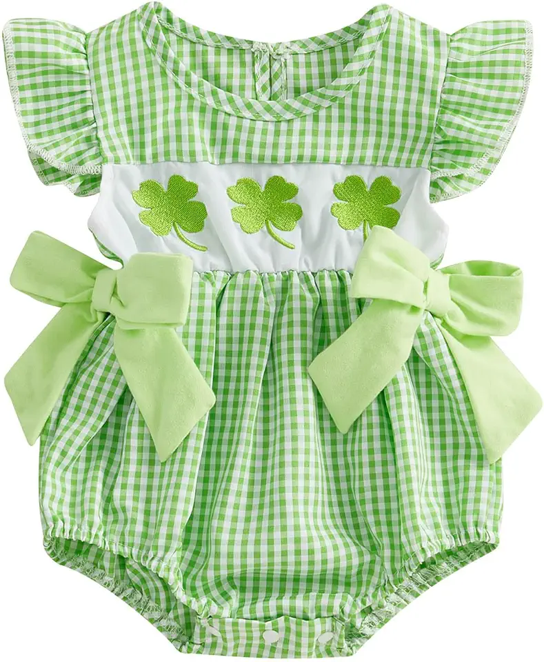 Demdzq St Patricks Day Baby Girl Outfit Shamrock Romper Infant Bubble Jumpsuit My First St Patricks Day Baby Girl Clothes