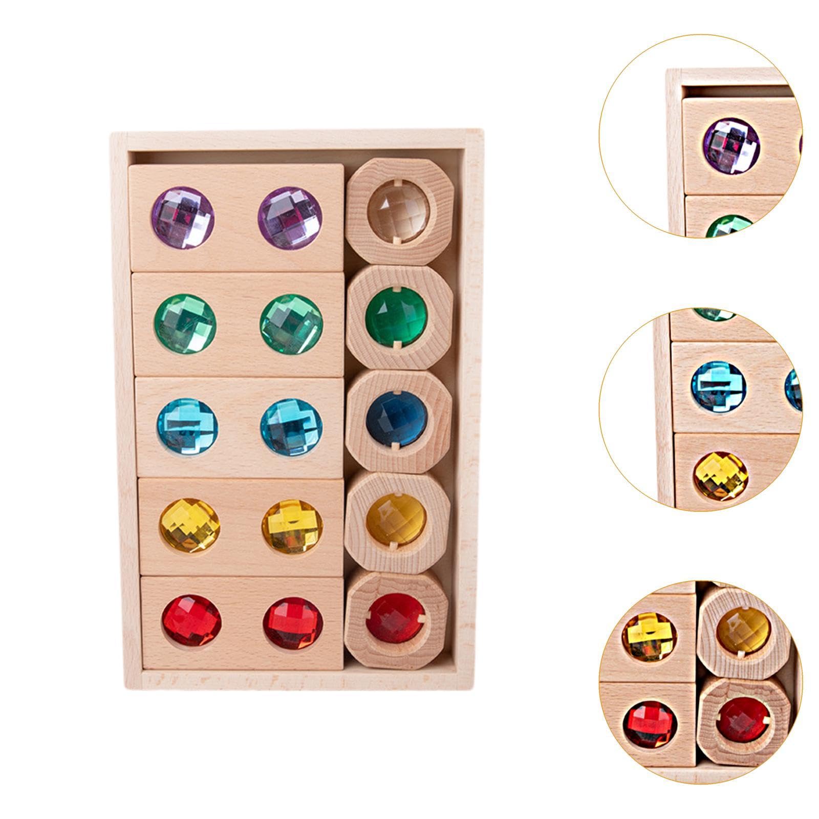 Qianly Set di Blocchi da Costruzione in Legno per Bambini, Gioco di Impilamento, Giocattolo Educativo, Set di Blocchi da Costruzione Arcobaleno per Il Comple, Stile a