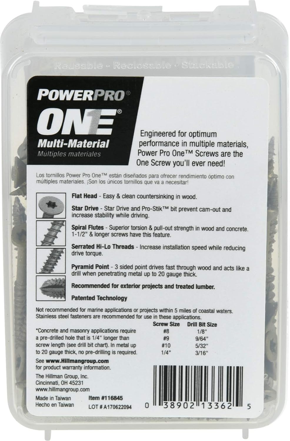 Power Pro Premium One Multi-Material Flat Head Screws, Epoxy Coated Steel, Fasten in Wood, Metal, Concrete, Drywall and Plastic, Bronze, #10 x 2-½ inches, Box of 78 Screws