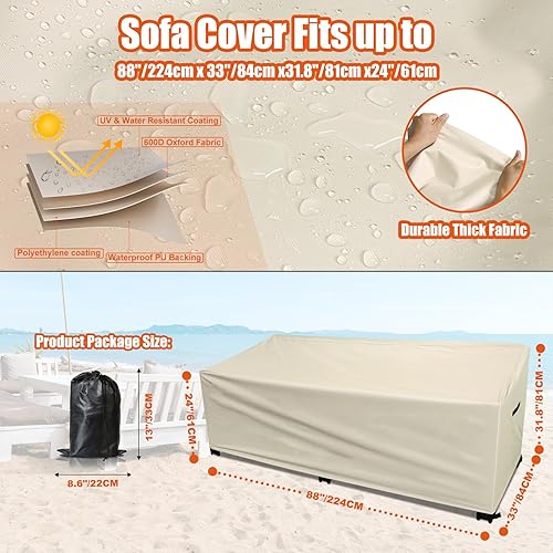 Miniatura 2 de Funda para sofá de patio, 88 pulgadas de ancho x 33 pulgadas de profundidad x 31.8 pulgadas de alto, funda impermeable para sofá de exteriores,