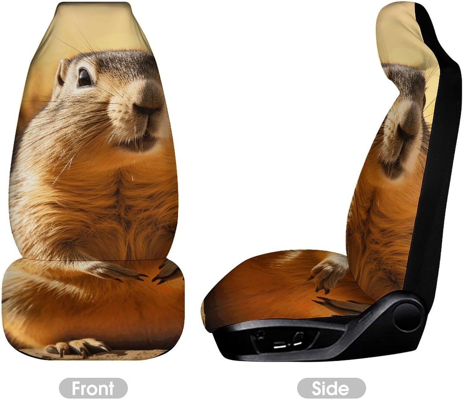 Breathable Car Seat Cover Hand Drawn Groundhog Car Front Seat Protector with Elastic Band Edge Auto Seats Cushions Cars Interior Accessories Fit SUV Sedan Van Truck 1PCS