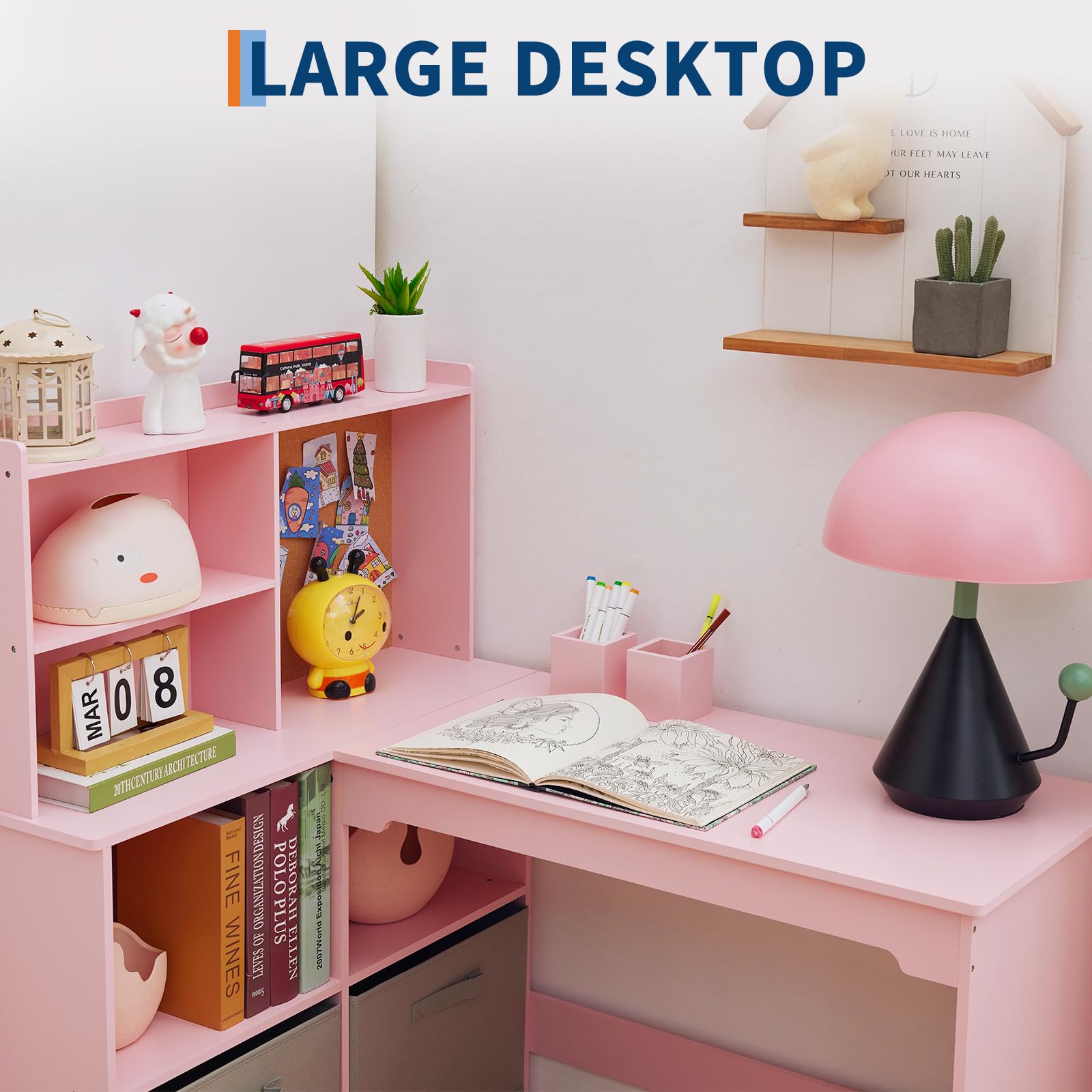 Bureau d’Angle Enfant élégant Avec Chaise Ergonomique 3-10 Ans Fille Garcon | Table d'étude L Avec Miroir,Etagères,Tableau d'Affichage,Tiroirs en tissu,Rangement Ensemble Complet Pour Etude Et Créativité