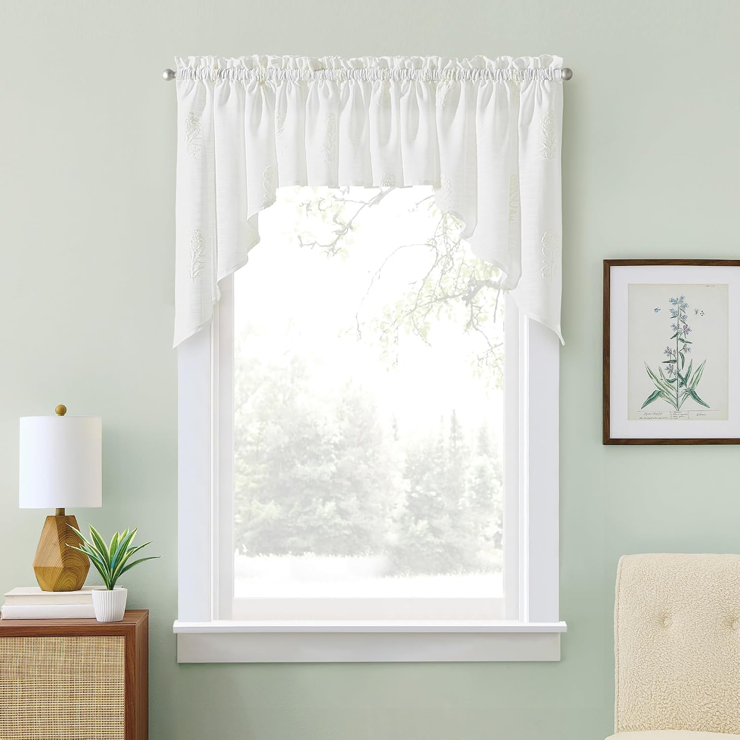 Curtainworks Kitchen Curtain Swag Pair, 58 x 14 in, White Floral, 2-Piece