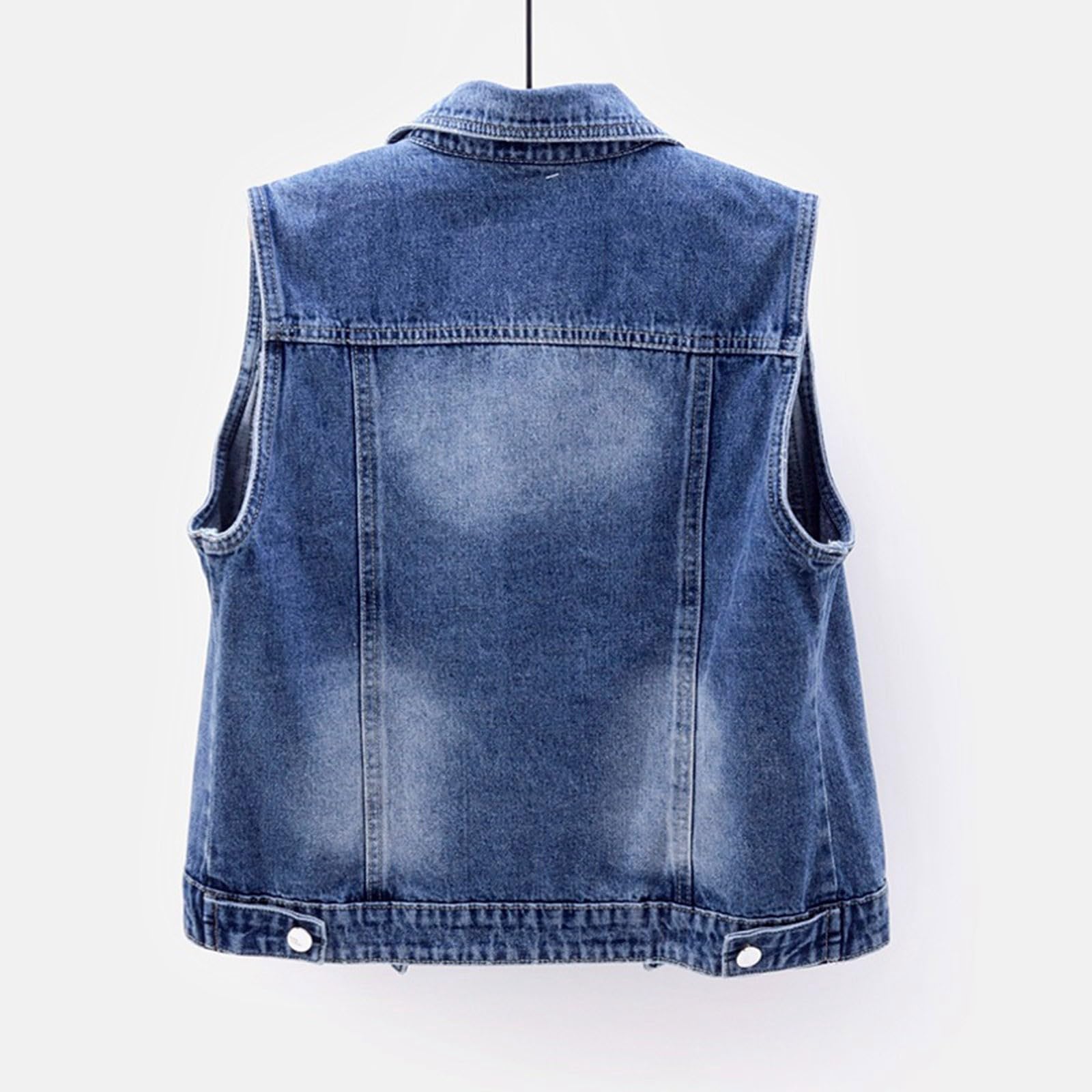 Gilet di jeans da donna, senza maniche, oversize, in jeans da donna, leggero, con perle, con bottoni, elegante, in denim