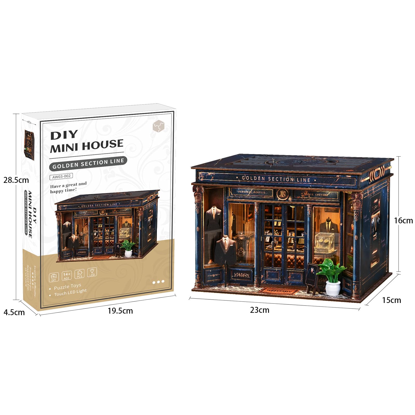 Book Nook Kit – model złoty krój (luksusowy styl retro), miniaturowe drewniane puzzle 3D z oświetleniem LED, zestaw do majsterkowania dla dorosłych i nastolatków, prezent i dodatek do domu