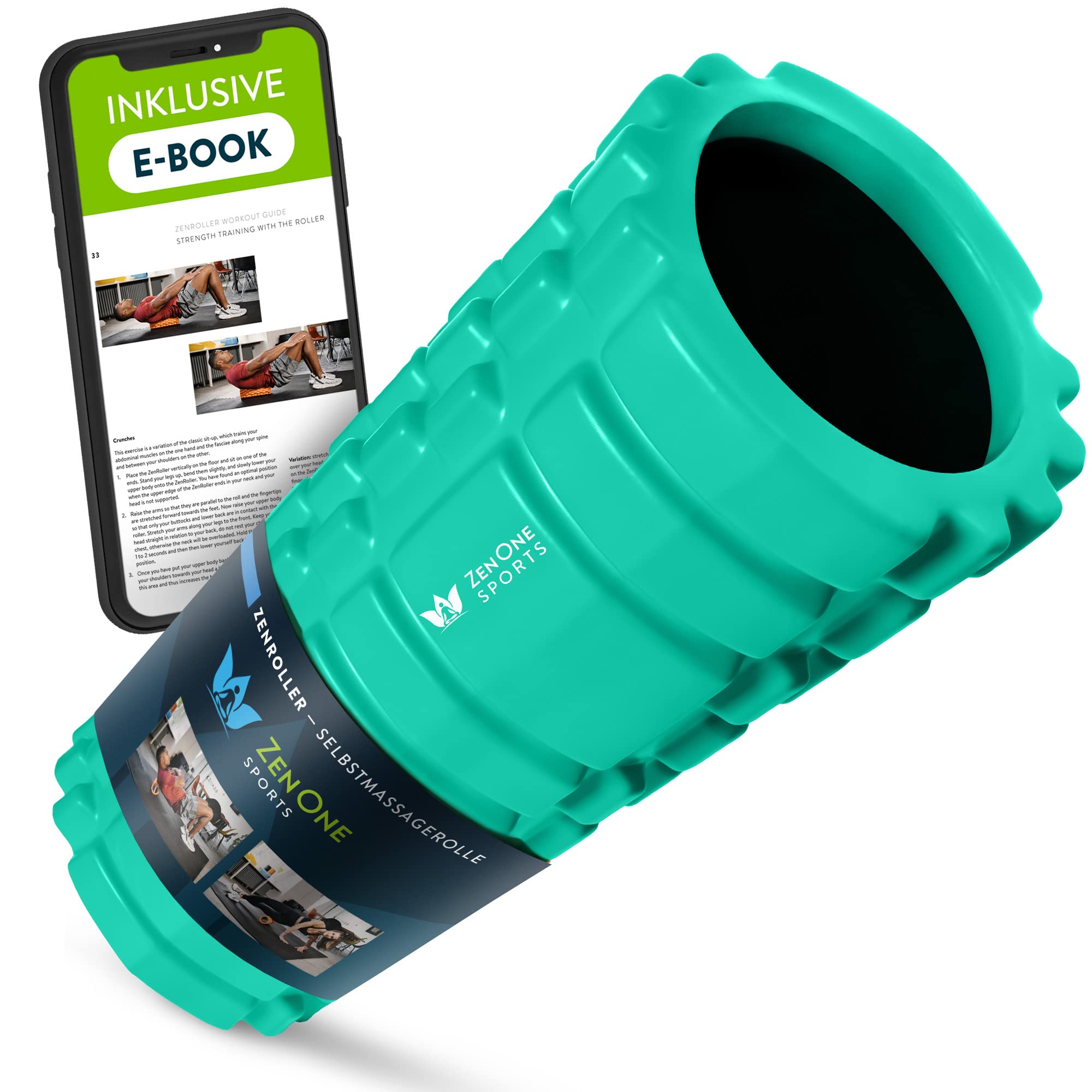 ZenOne Sports® Faszienrolle - Ideal für Massage, Rehabilitation & Aktivierung I Massage-Rolle für Wirbelsäule, Rücken, Beine & Mehr I Faszienrolle Wirbelsäule, Foam Roller mit Workout Guide