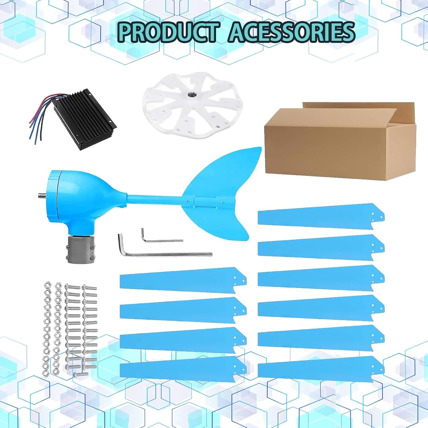 Wind Turbines Generator Kit 16000W/20000W Solar Power Turbine 12V/24V/48V with 8/10 Blade Fan, for Home,Travel(20000W(10 blades),48V)