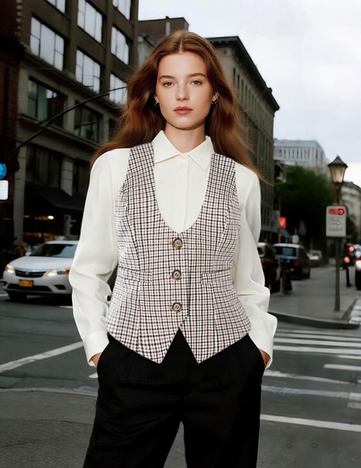 GRACE KARIN Women's Suit Vest Top, Dressy Casual Sleeveless Button Wasitcoat, Fromal Steampunk Blazer For Work Office: Large Coffee White