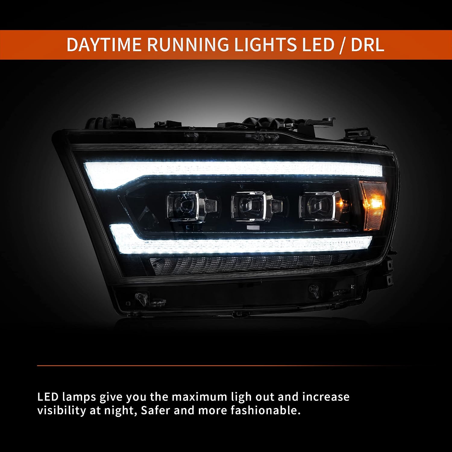 YUANZHENG Sequential Signal LED HeadLights Compatible for DODGE RAM 1500 (Tradesman, Bighorn, Laramie Rebel) 2019-2020 With Clear Reflectors, Not fit RAM 1500 Classic & Old Body/TRX/Halogen Factory