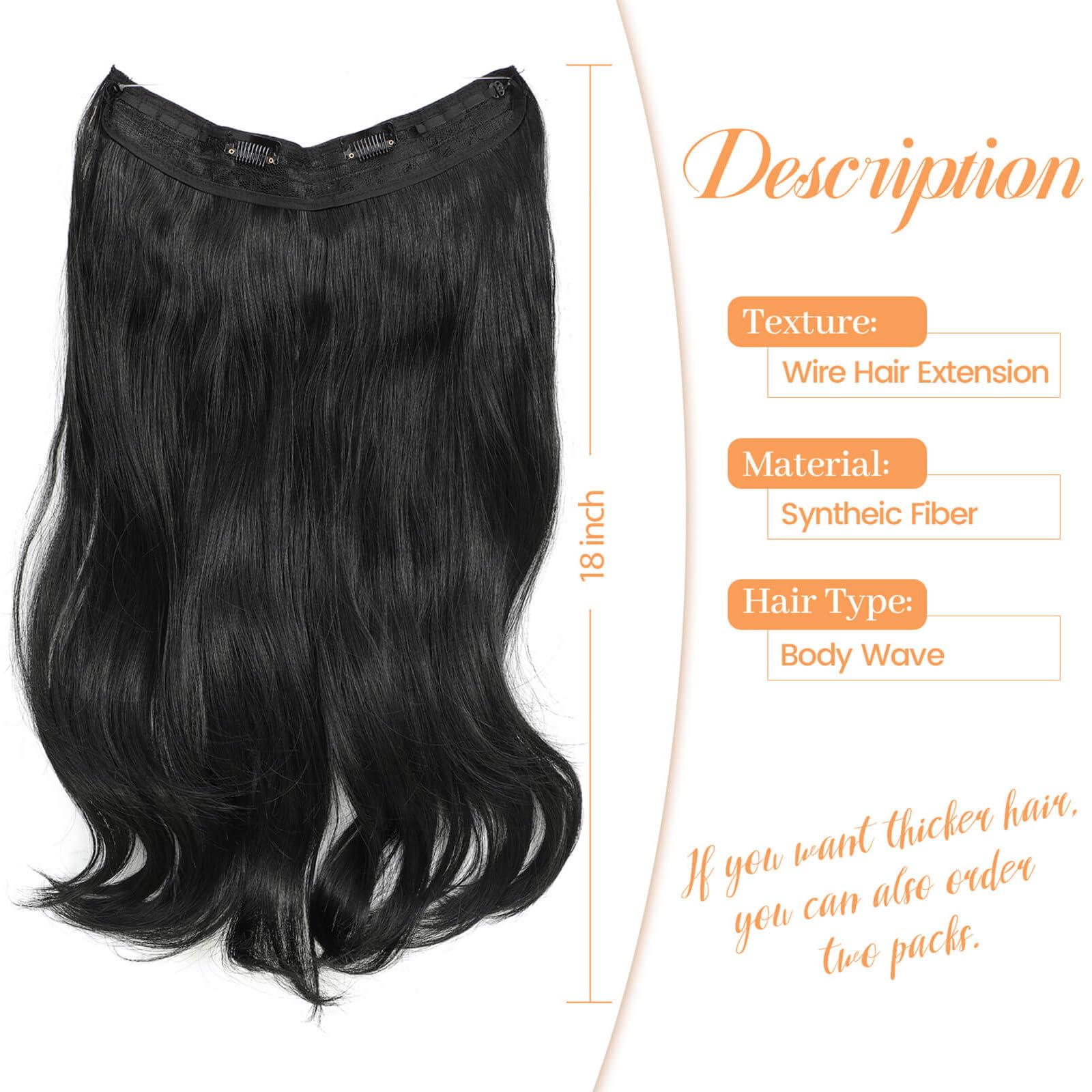 Flyroseing Dark Black Hair Extensions, Body Wavy Halos Hair Extension - Image 4