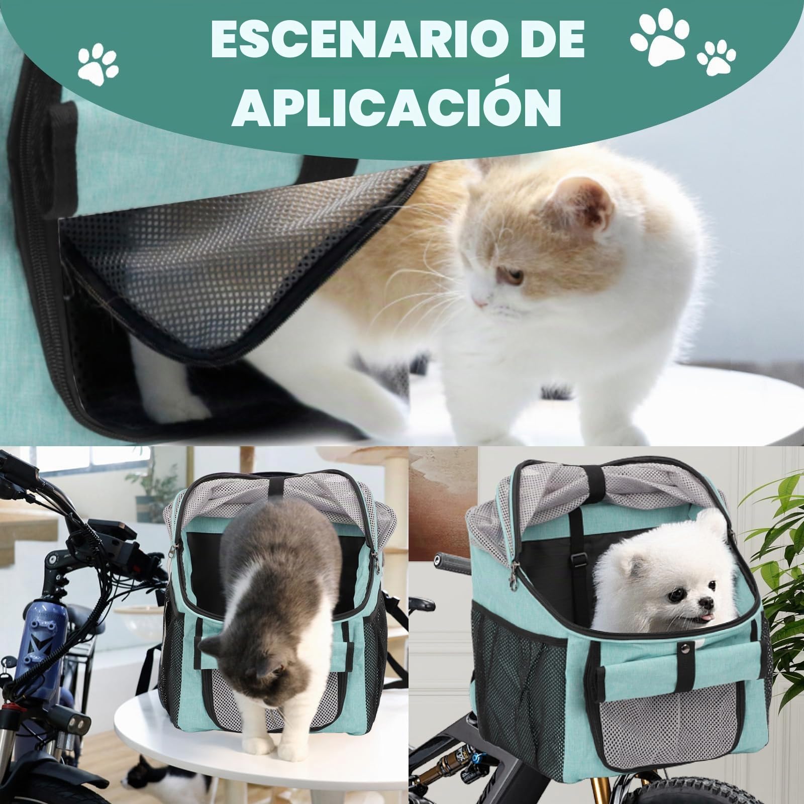 Cesta de bicicleta para mascotas con adaptador de manillar, cesta frontal de bicicleta, cesta frontal plegable multiusos para manubrio desmontable, bolsa de mochila para gato y perro con correa para
