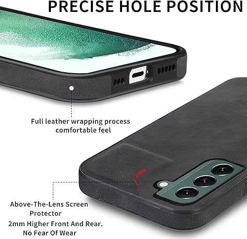 Miniatura 3 de Asuwish Funda de teléfono para Samsung Galaxy S22 Plus S22+ 5G con protector de pantalla de vidrio templado y funda delgada de cuero suave,