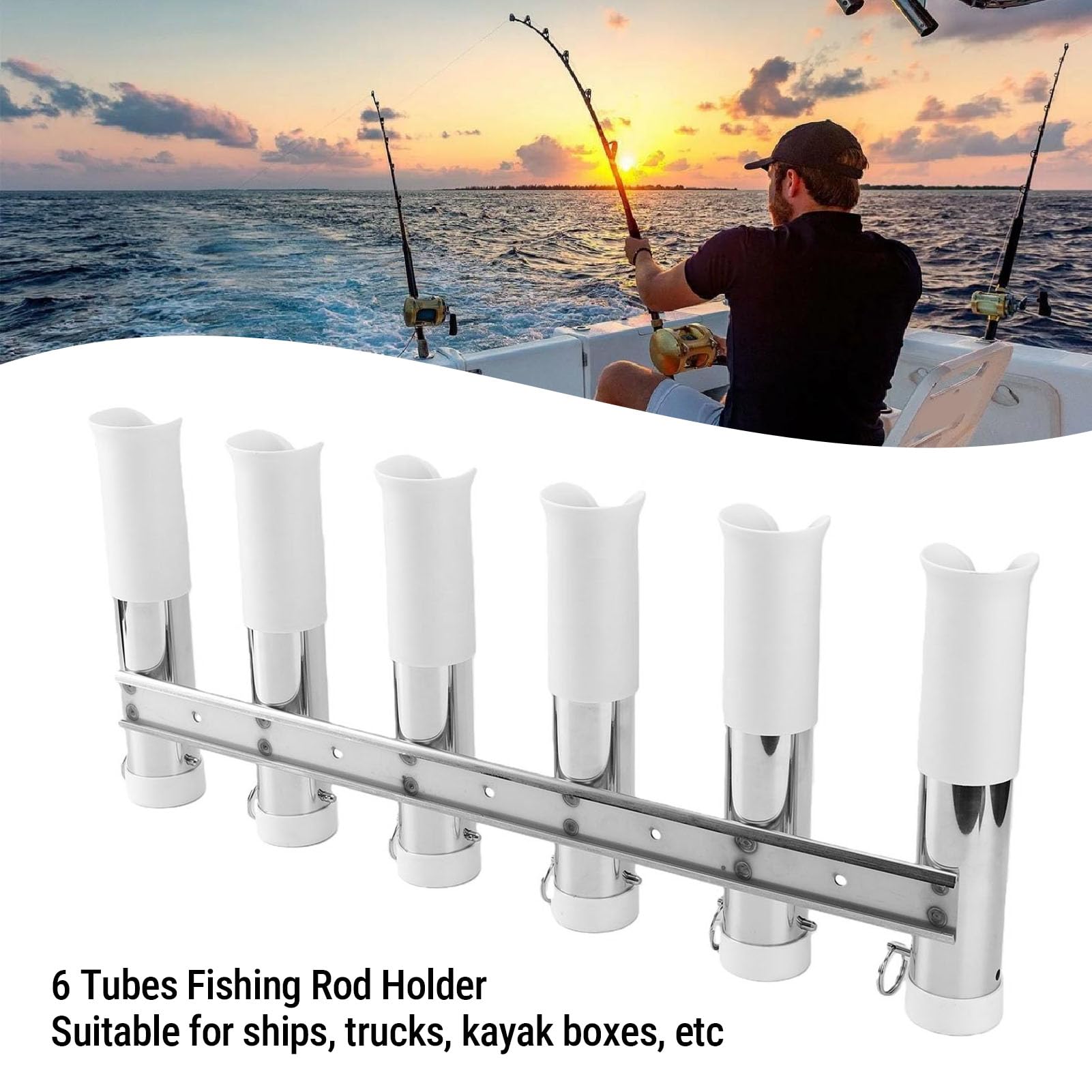 Fockety Supporto per Canna da Pesca a 6 Tubi, Tubo per Staffa per Canna da Pesca in Acciaio Inossidabile per Pontone per Garage per Kayak