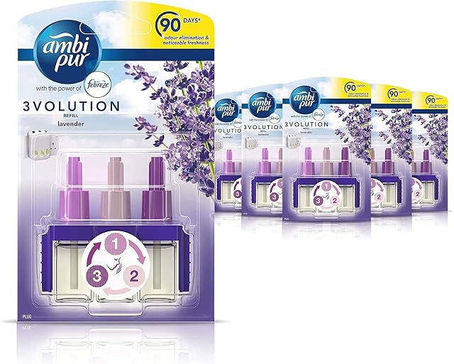 Febreze Ambi Pur 3Volution Air Freshener Plug-In Diffuser Refill, Odour Eliminator, lavender, 120 ml (20 x 6)