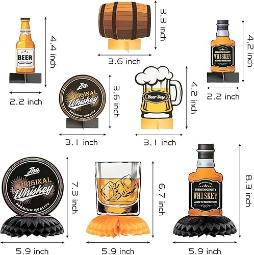 Miniatura 2 de ANGOLIO Centros de mesa de cerveza de whisky – 12 piezas de whisky de panal de abeja para hombres, centro de mesa de 40, 50, 60, fiesta de
