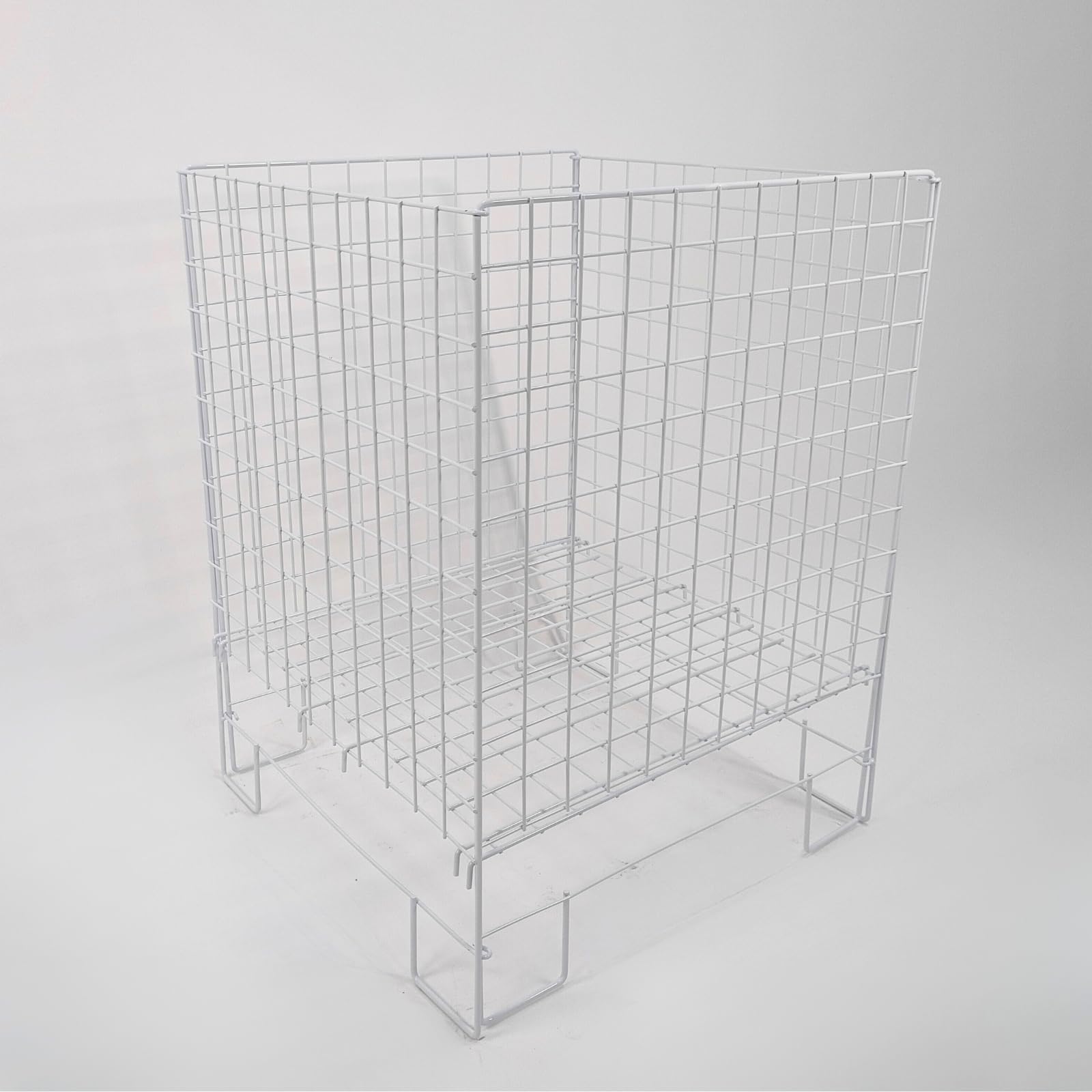 Shoplines Supplies White 62Cm Square Dump Bin Basket – Collapsible Plastic Display Storage Bin For Retail – Polycoated Mesh – 78Cm High – Adjustable Bottom – Flat Pack Assembly