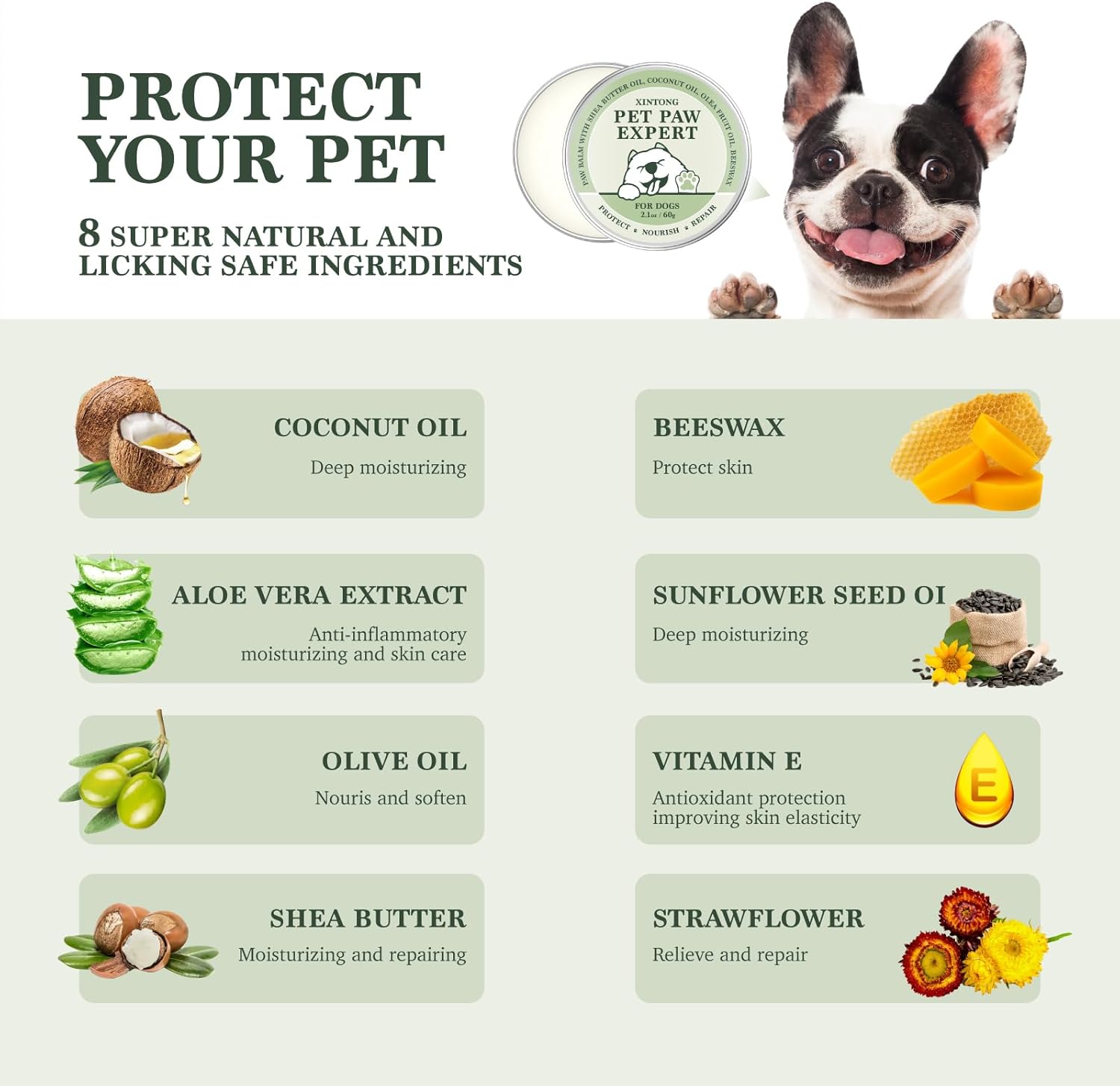 Dog claw wax &dog nose balm containing coconut oil , paw balm &dog paw balm| can save chapped claws and nose, safely lick, moisturize, repair and cure, is suitable for dogs, cats &horses, 2.1 oz/60g.