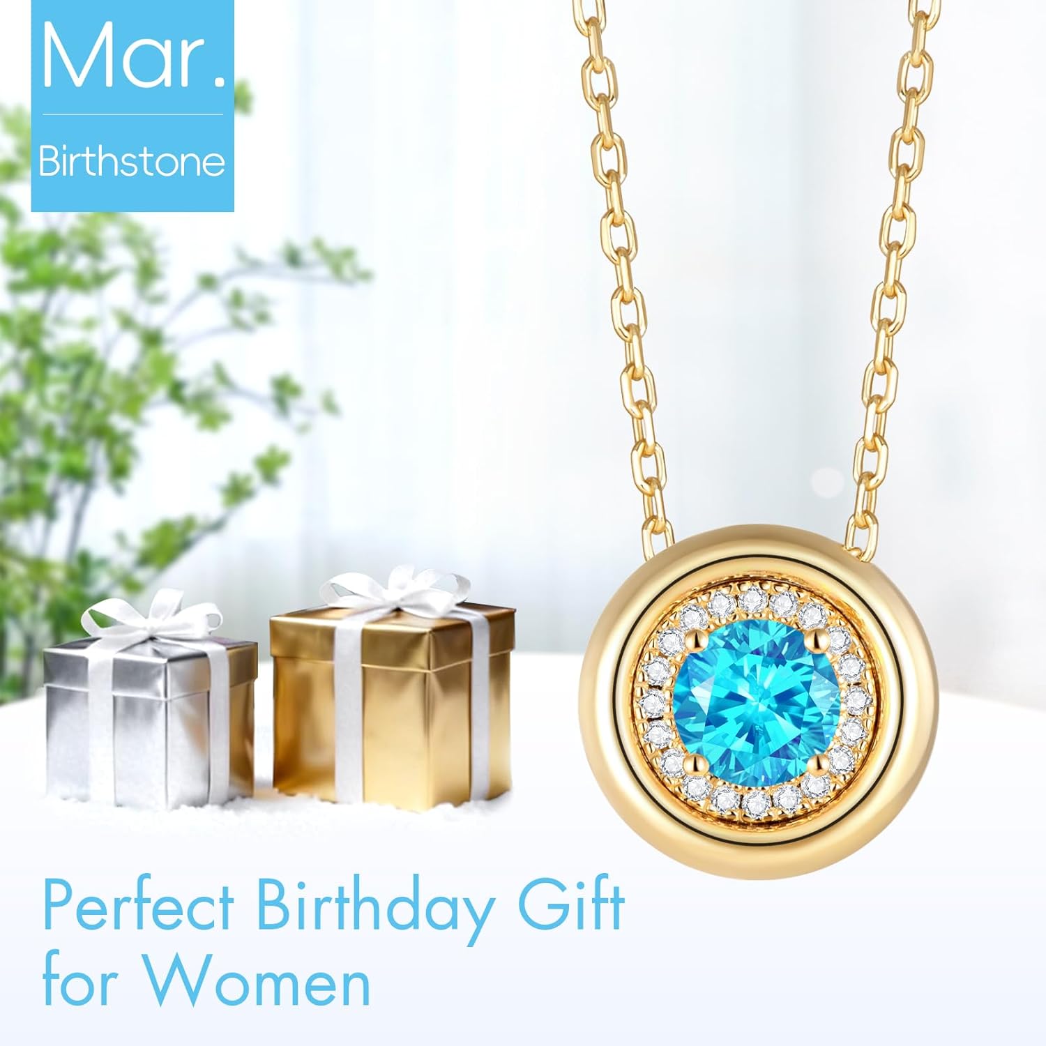 Gold Birthstone Necklace for Women - 925 Sterling Silver Round Birthstone Necklace, Anniversary Birthday Gifts for Women, Jewelry Gift for Wife Girlfriend Mom Her 18" + 2" Adjustable Chain