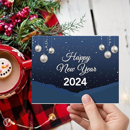 Miniatura 4 de Tarjetas de felicitación de feliz año nuevo 2024  Nochebuena azul nevada de invierno, Navidad, Año Nuevo, vacaciones, saludos, invitaciones,