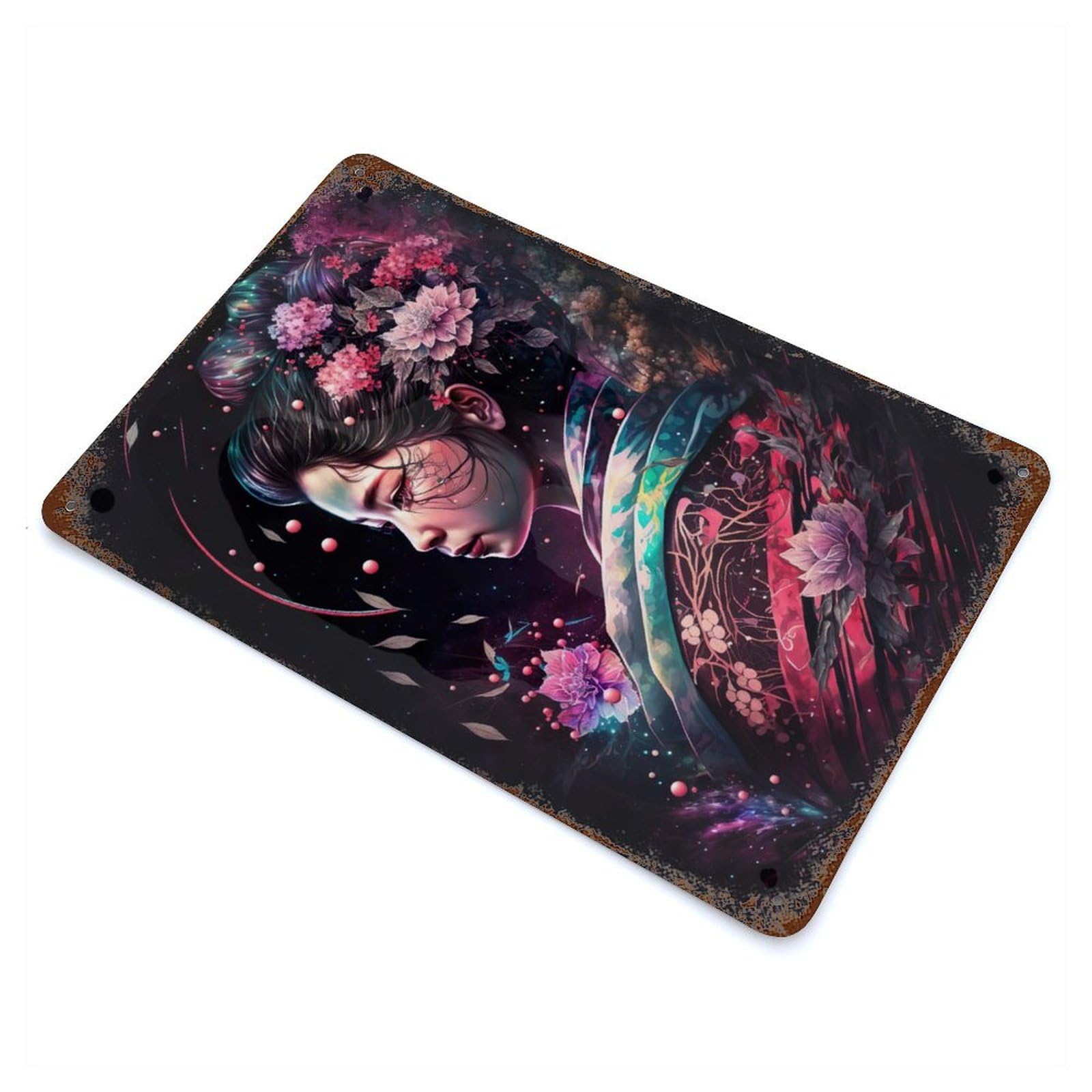 Vintage Rust Metal Sign Japanese Geisha 11.8"x7.9", Novelty Wall Decor for Garage, Bar And Workshop Decor