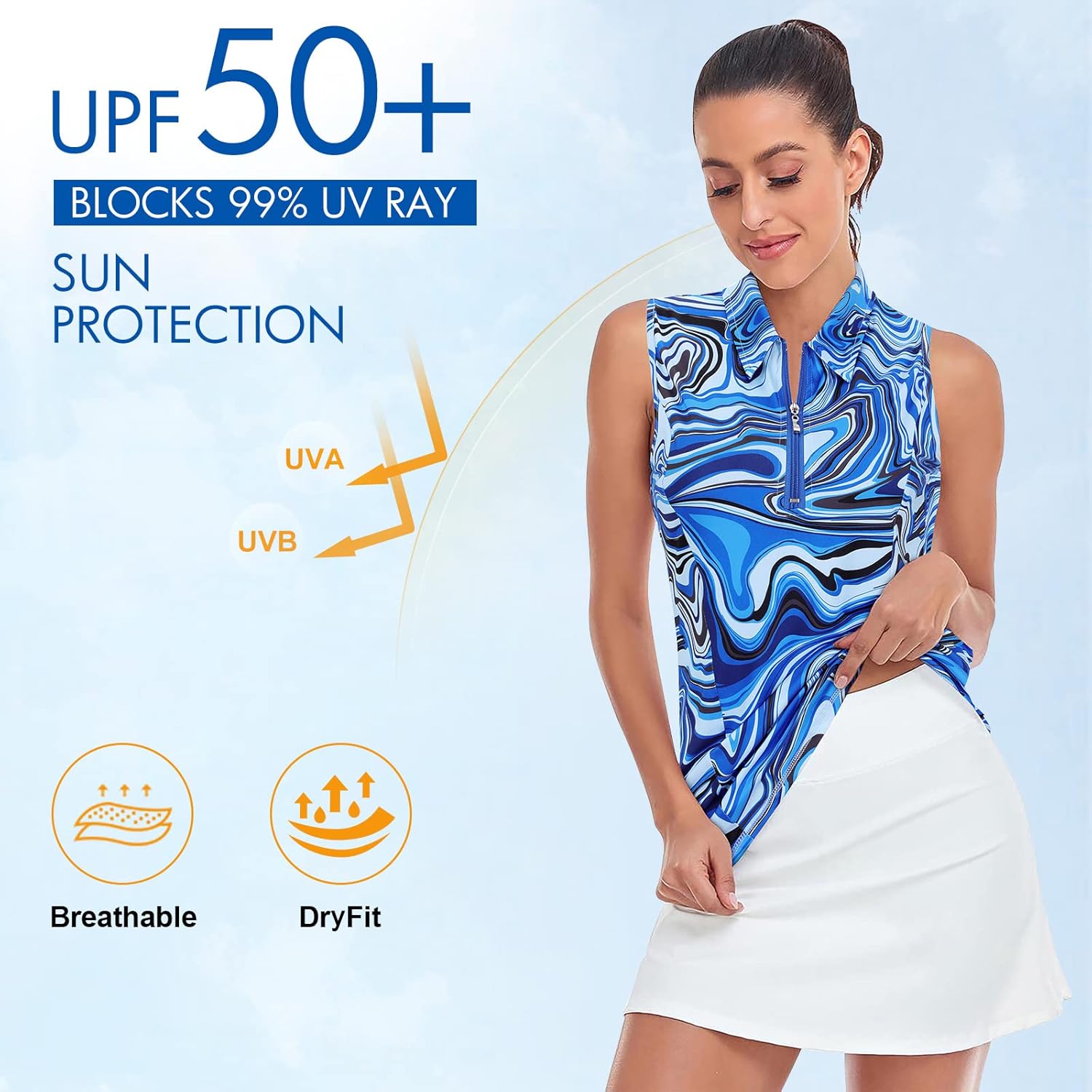 Viracy Womens Sleeveless Golf Polo Shirts Zip Up Sun Protection Work Out Tank Tops Lightweight Fast Dry for Tennis, Casual - Image 3