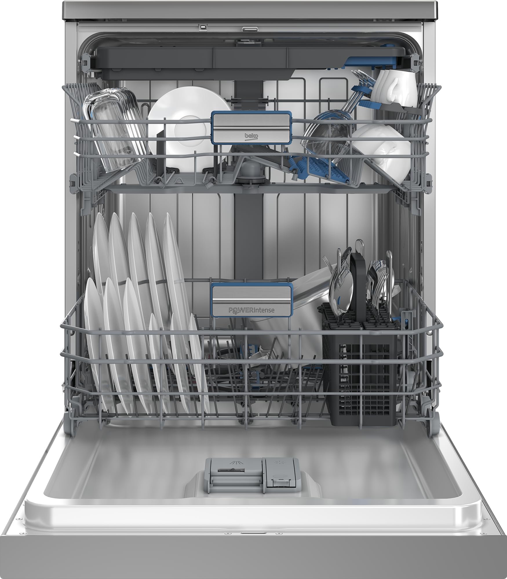 Beko BDFN36550XP Geschirrspüler 60 cm, freistehend und unterbaufähig, für 15 Maßgedecke, 6 Programme, 6 Zusatzfunktionen, 3 Spülebenen, PowerIntense, SilentWash, SelfDry, edelstahl