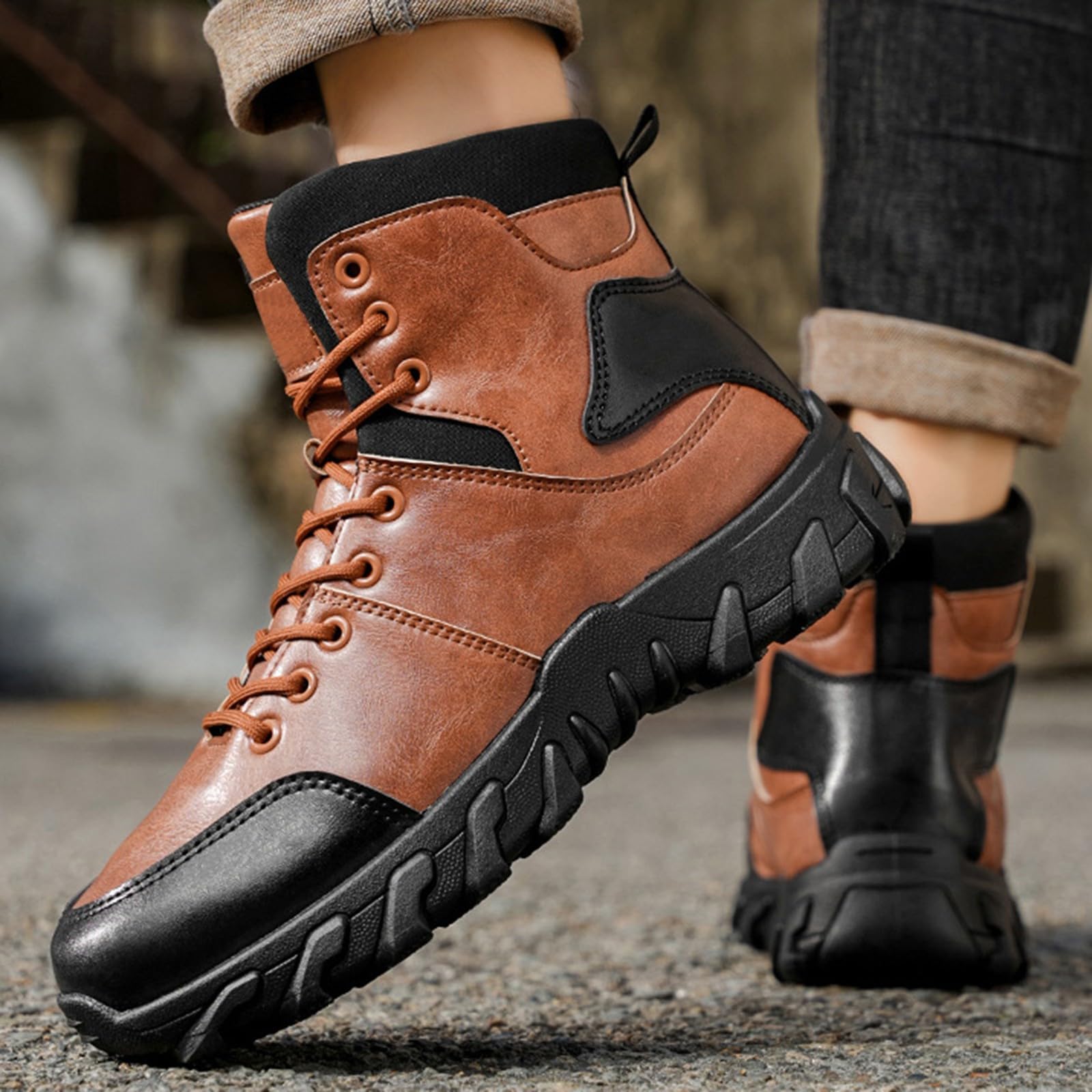 Generisch Scarpe da trekking da uomo, impermeabili, invernali, con lacci, suola spessa, ammortizzazione, stivali da neve con calda imbottitura, per trekking e attività all'aperto