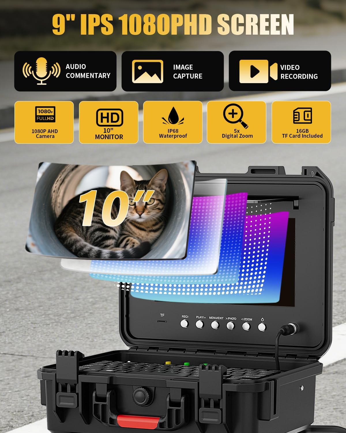 Sewer Camera with Locator, 165ft Drain Camera Self Leveling 512Hz with Meter Counter, 10'' Pipe Inspection Camera with 7mm Cable, Keyboard, 32GB Audio & Video Recorder, 23mm 1080P Probe for Plumber