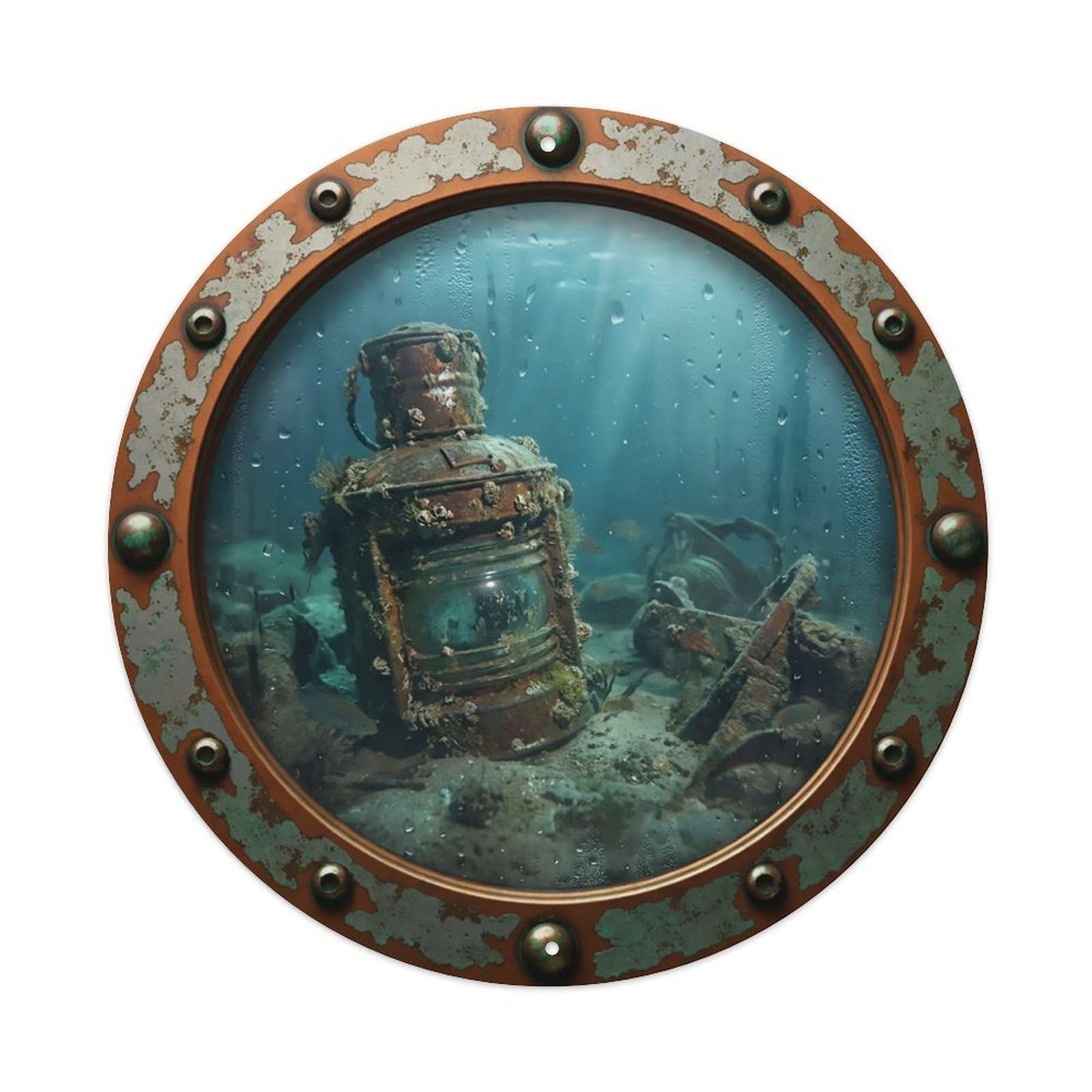 Odgynaw 8X8inch(20X20cm) Vintage Porthole Sunken Lantern Nautical Window View Metal Tin Sign