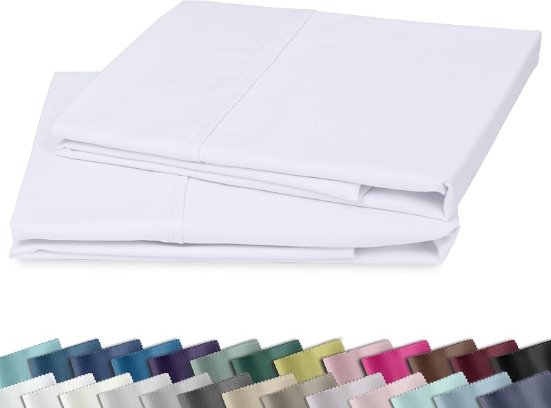2-Pack Pillow Cases Standard Size, 100% Cotton Sateen | 400 Thread Count Backed by Good Housekeeping Seal, Soft Breathable Sateen, Classic Side Opening 4" Hem - White