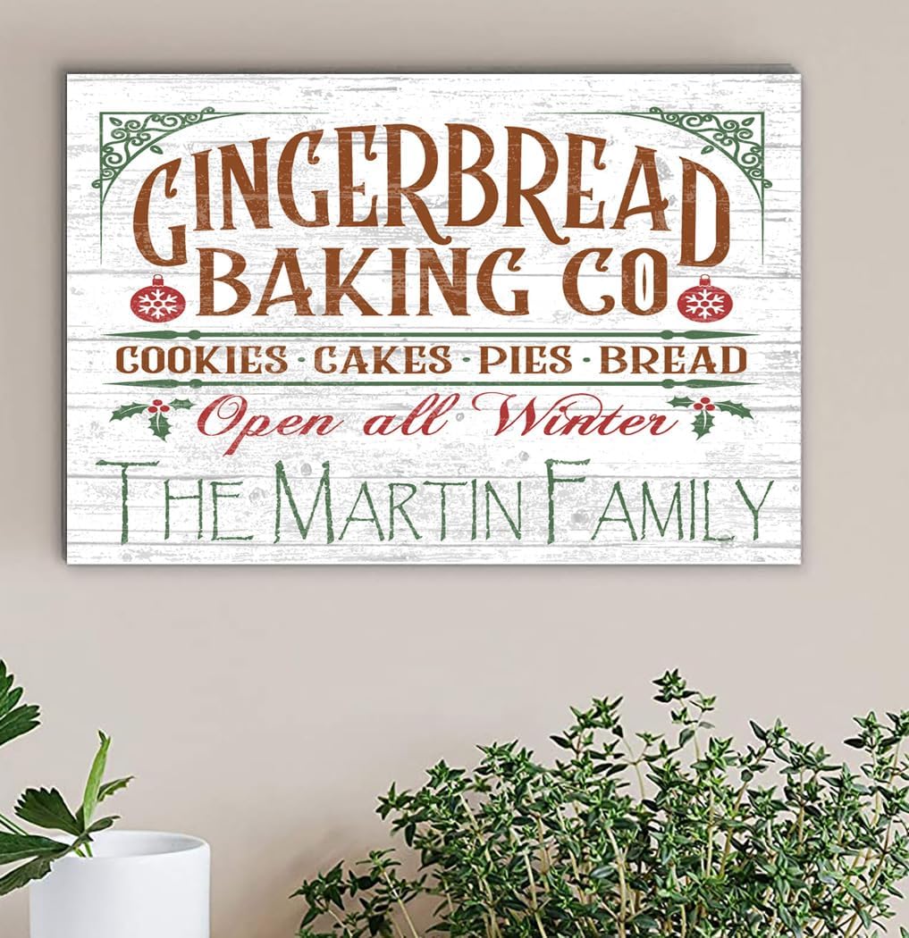 Gingerbread Baking Company Christmas Sign CUSTOM Wood Holiday Vintage Style Wall Decor Farmhouse Decoration