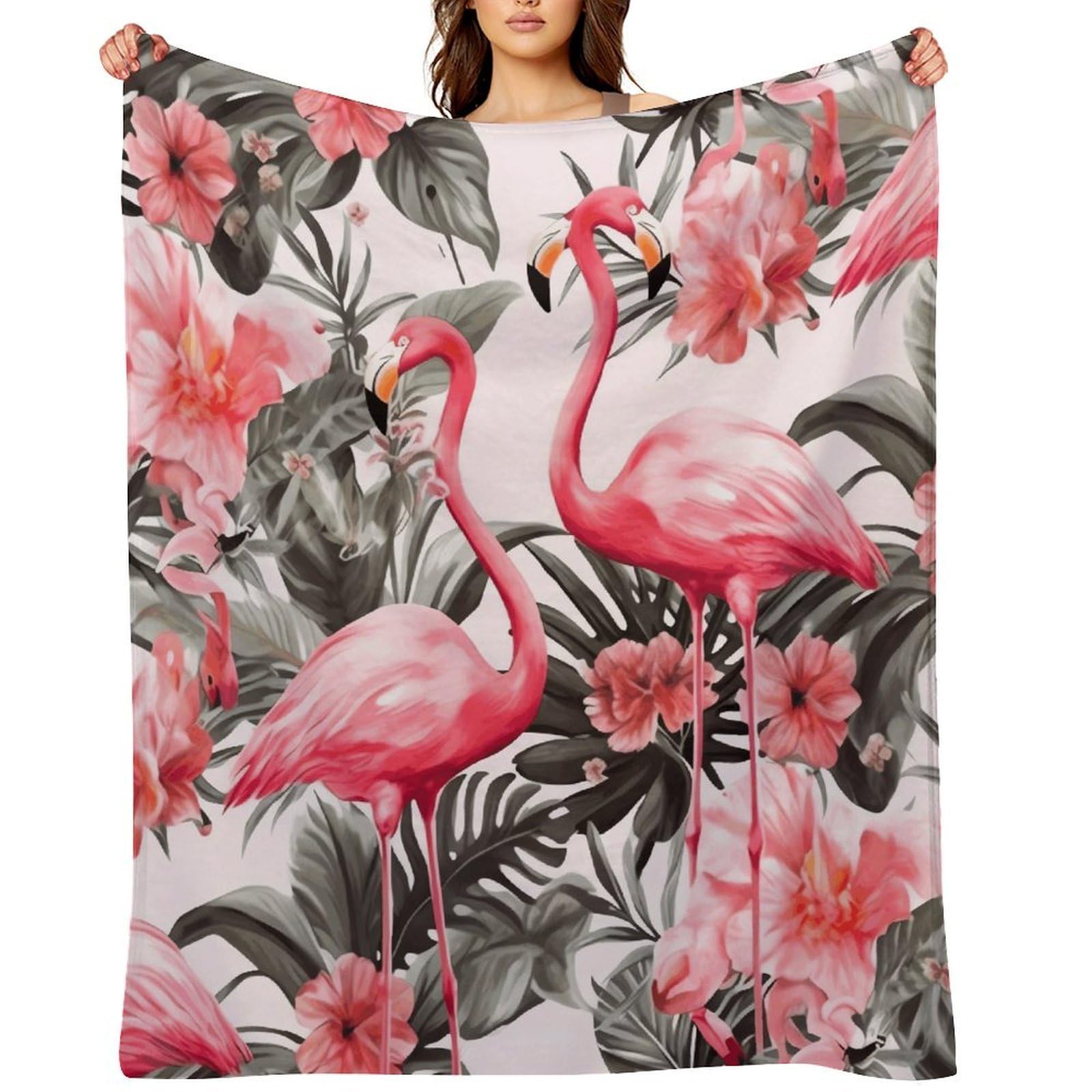 Flamingo Floral Printed Throw Blanket for Couch and Bed Super Soft Warm Lightweight Throw Blankets Cozy Fuzzy Flannel Blanket Personalized Decorative Blankets for Sofa Decor 40"x50"